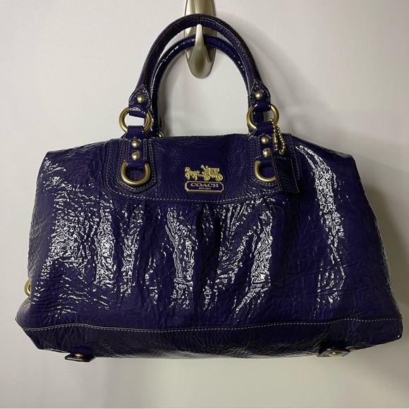 COACH: Madison Patent Leather Crinkle Sabrina Satchel Handbag - Picture 1 of 16